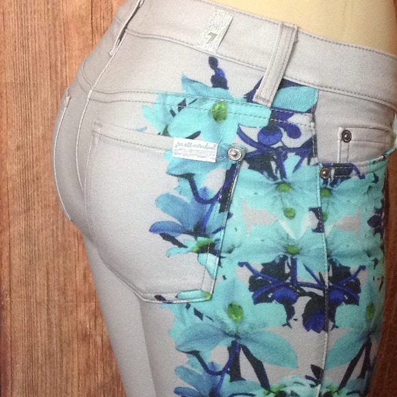 🦋 7FAM Floral Skinny Crop Jeans size 24x28 - Picture 4 of 8